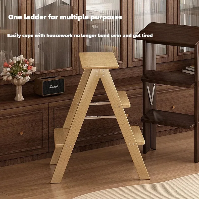 Escada de cozinha de bambu cadeira multi-função escada dobrável mais mesas de jantar grossas e cadeiras escalada interior escada de três passos