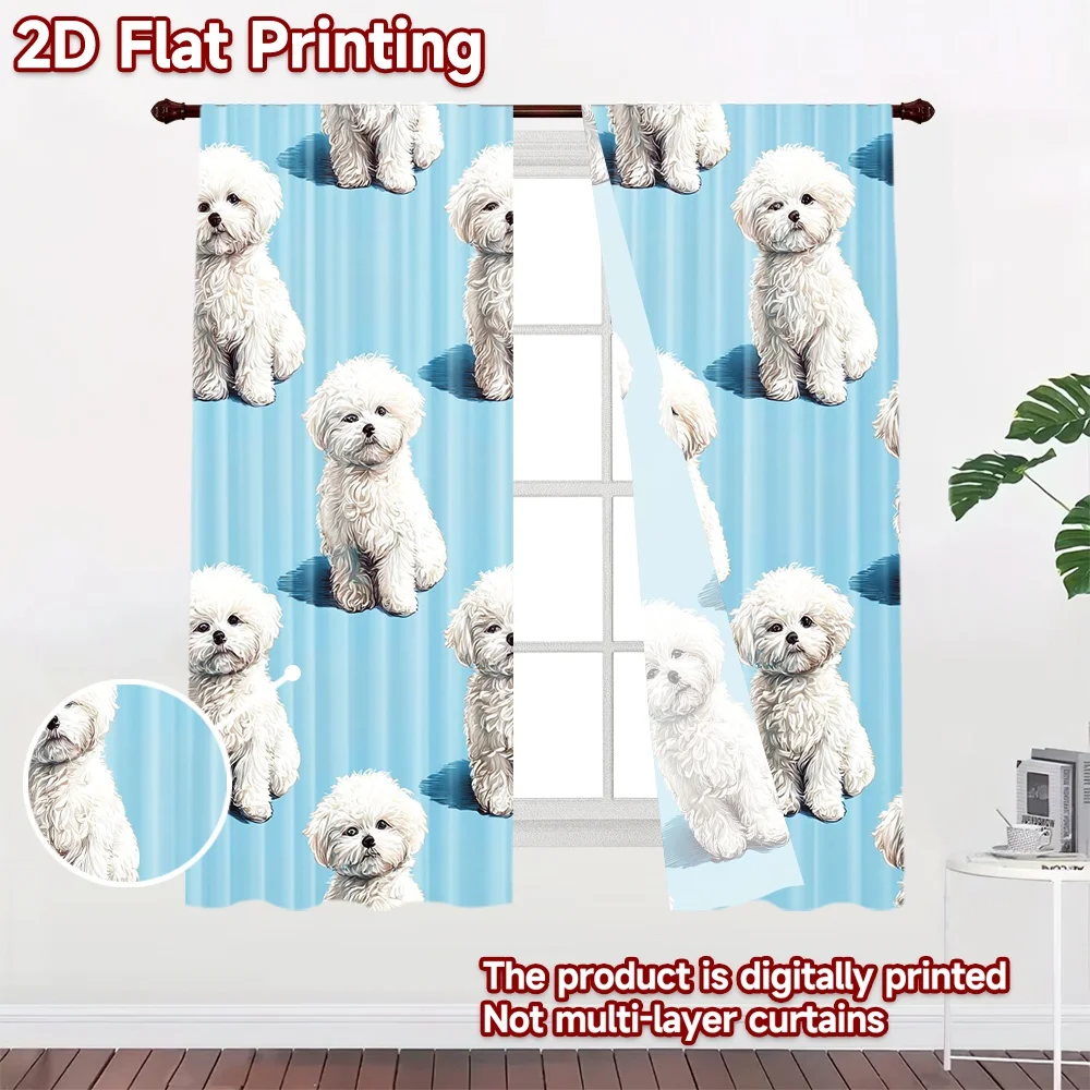 2D flat printing 2pcs Drapes Cute Bichon Frise Puppies Digital Printed Polyester Drapes All Season Party & Holiday Decor for