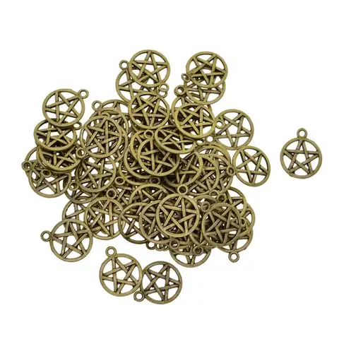 50Pcs Round Star Tibetan Bronze Charms Pendant Handmade DIY Jewelry Craft
