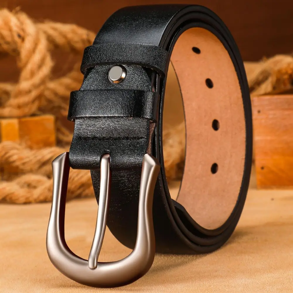 Cowhide Leather Belt Mens Vintage Alloy Pin Buckle Waistband Classic Retro Fashion Casual Business Luxury Designer Strap