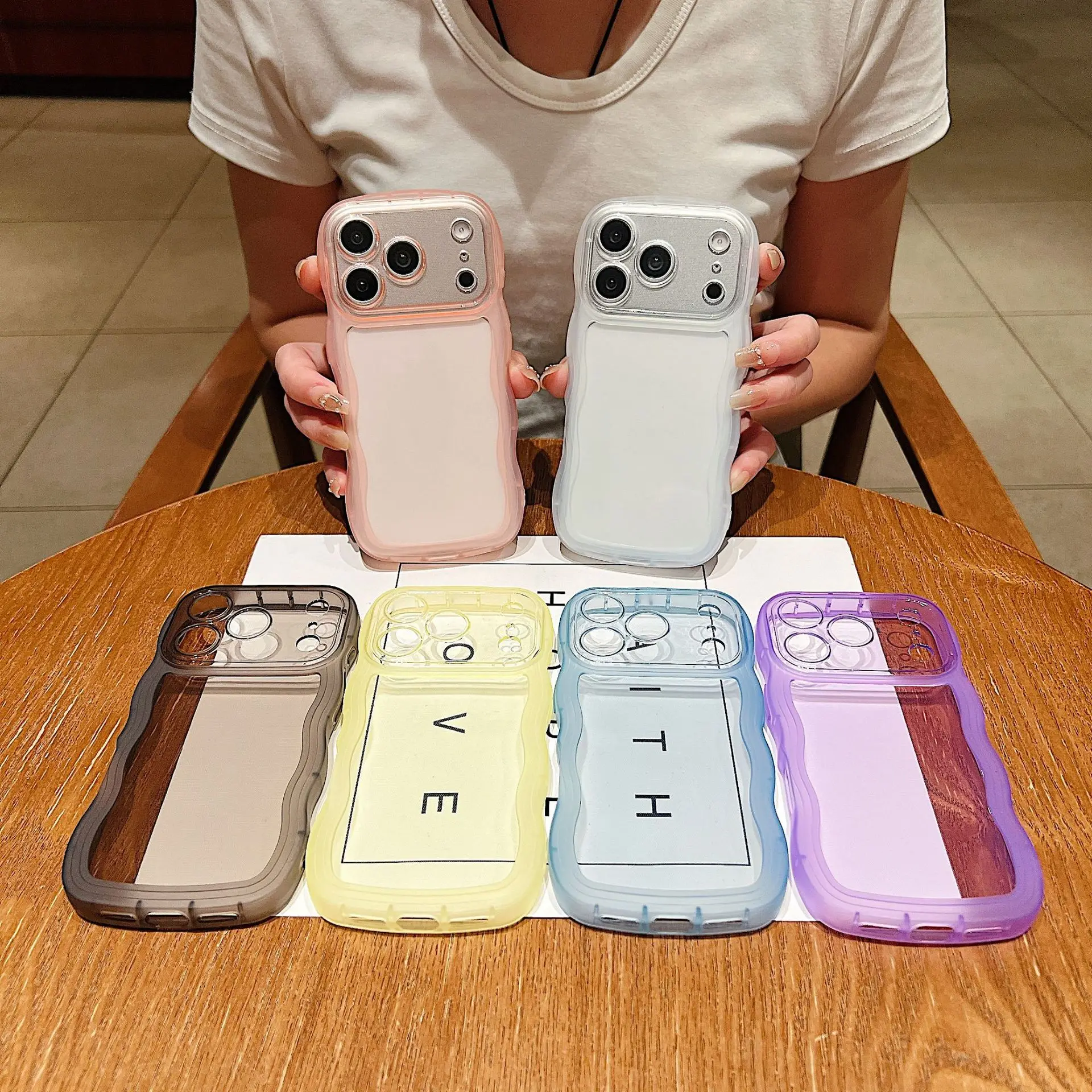 for iPhone 17 Air 16 15 14 13 12 11 Pro Max Mini XS Plus Case Cute Clear Curly Wave Hybrid Shockproof Bumper Cover Soft Fundas