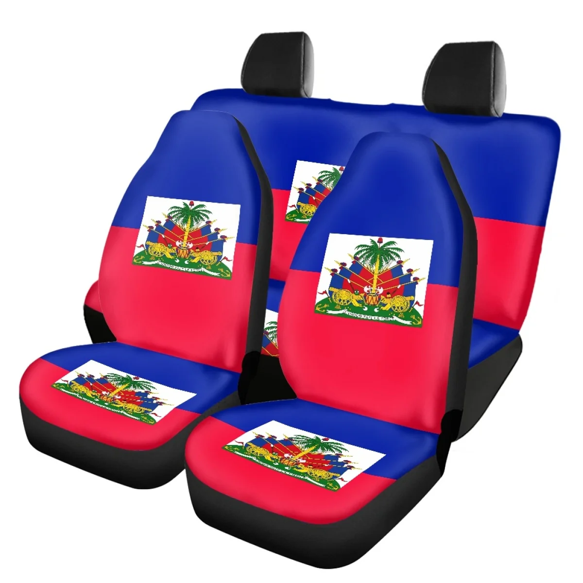 2023 Fashion Haiti Flag Cartoon Pattern Car Seat Cover Set Interior Accessories Easy Installation Protector Auto Decor 4Pcs DIY