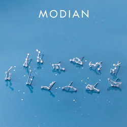 Modian Exquisite Twelve constellations Cute Lady Crystal Leo Aquarius Stud Earrings For Women 925 Sterling Silver Fine Jewelry