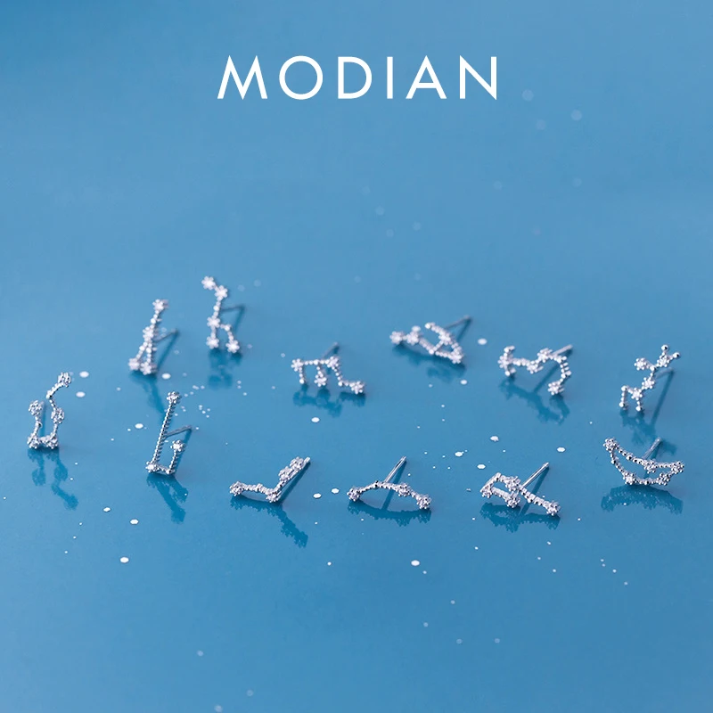 Modian wykwintne dwanaście konstelacji śliczne Lady kryształ Leo Aquarius stadniny kolczyki dla kobiet 925 Sterling Silver Fine Jewelry