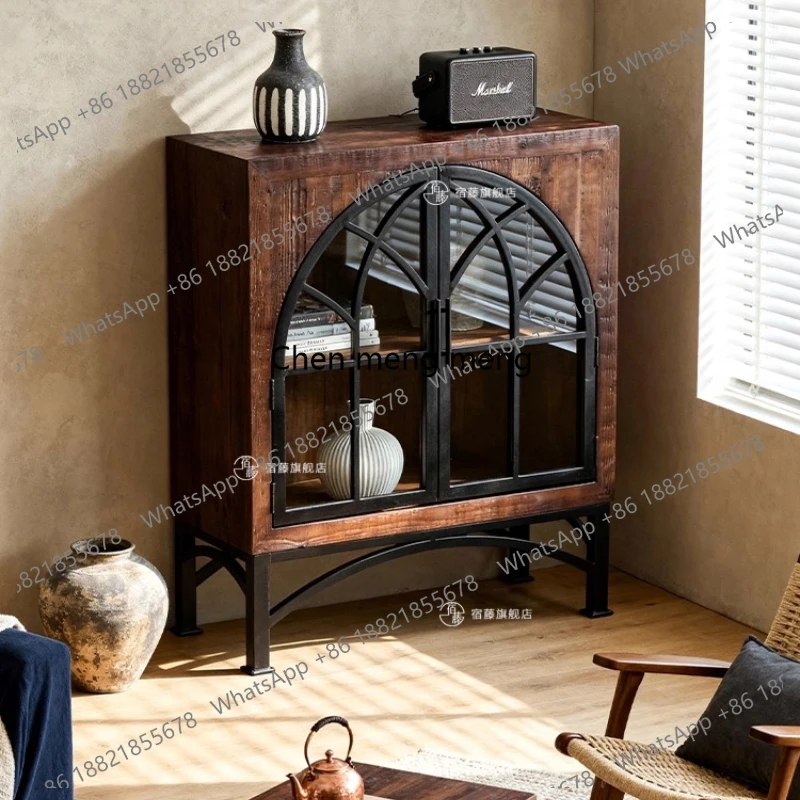 

Vintage Style Furniture French Retro Sideboard Pine Wood Living Room Wall Storage Cabinet Wine Cabinet