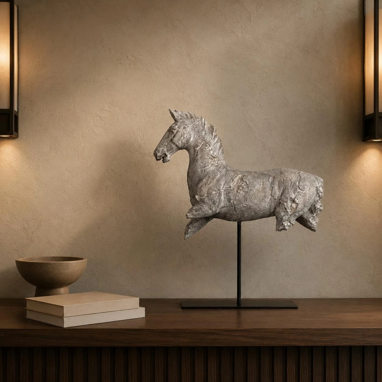 Decorative Sculpture Tabletop Horse Ornament Modern Stone-like Texture for Living Room Study Decor