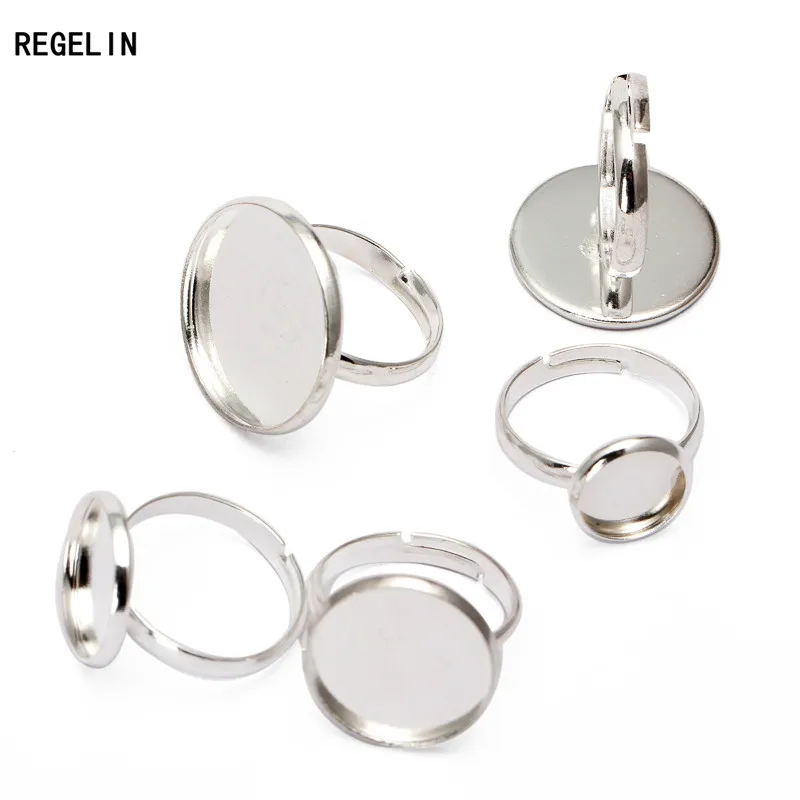 10szt/lot Regulowany pusty pierścień Podstawa Ustawienie 10 12 14 16 18 20mm Okrągły pierścień Cabochon Pusta podstawa Taca DIY Biżuteria — zdjęcie 3