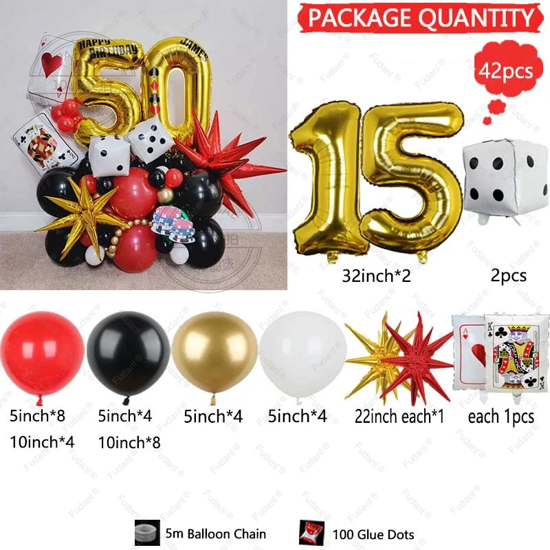 41 Stuks Poker Harten Q Folie Ballonnen Dobbelstenen Folie Ballon Casino Thema Party Volwassen Verjaardag Decor Las Vegas Party Poker thema Party