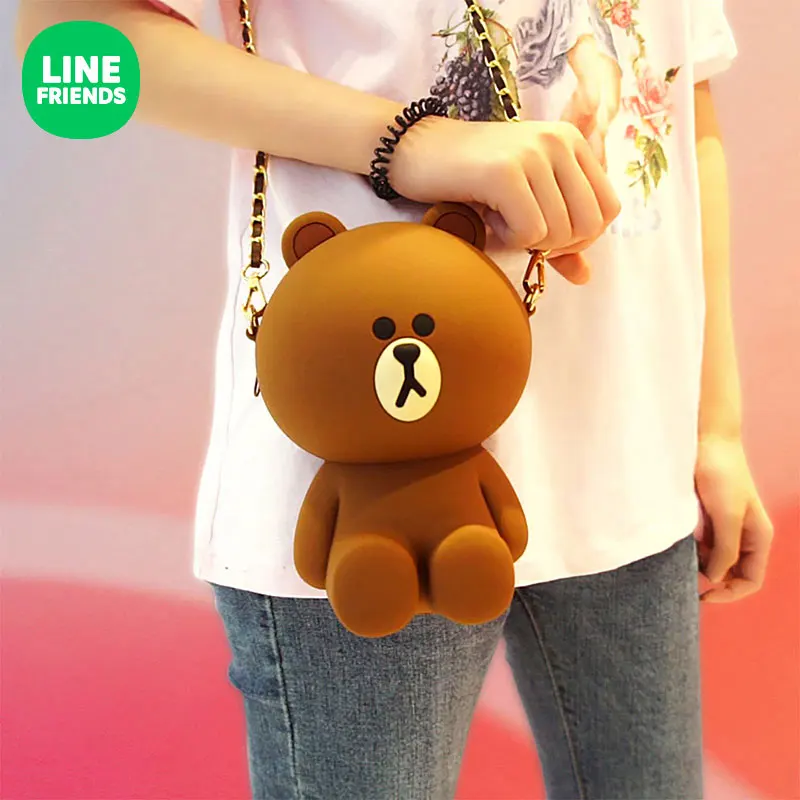 LINE FRIENDS Original Brown Bear Connie Cartoon Anime Silicone Messenger Bag Kawaii Cute Shoulder Coin Purse Pouch Children Gift