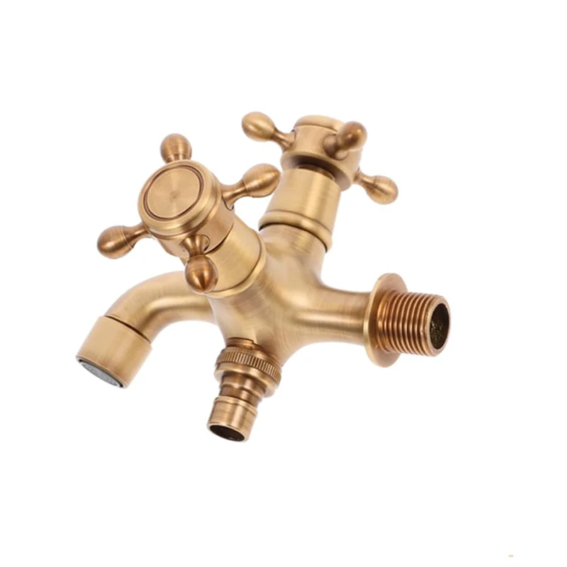 Wall Mount Bibcock Antique Brass Retro Small Pool Tap Decorative Outdoor Garden Faucet Washing Machine Mop Cold Water WC Taps
