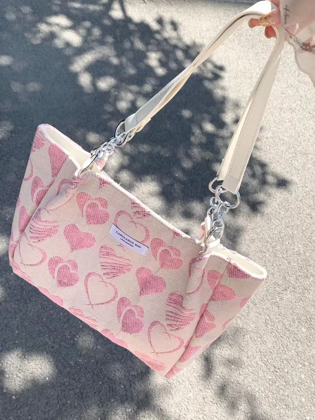 JIAERDI Harajuku Pink Handbag Women Retro Fairycore Aesthetic Heart Large Capacity Tote Bag Female Vintage Cute Shoulder Bag Y2k