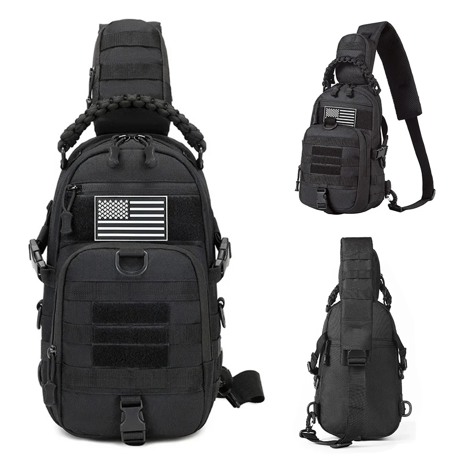 Single shoulder chest bag, widened and thickened shoulder pad, MOLLE system, multi hanging point design, woven handle