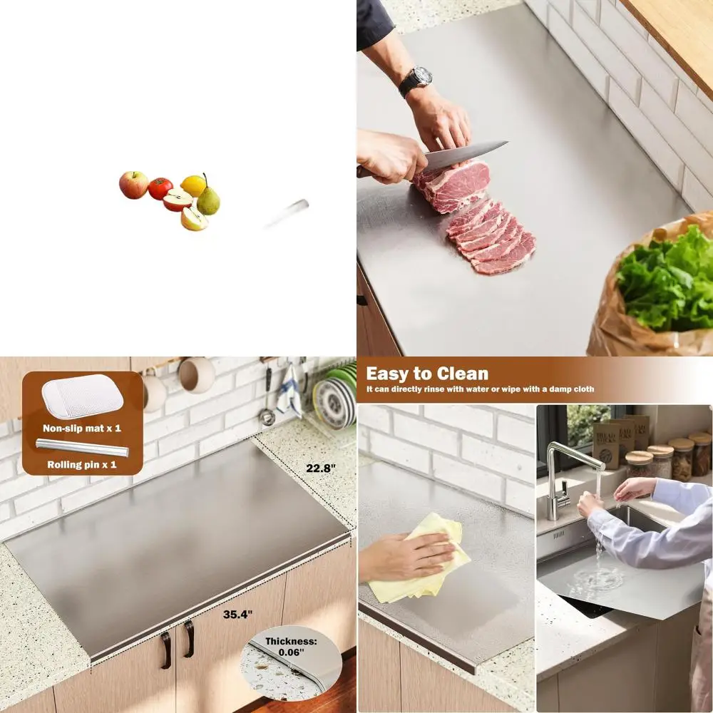 

Stainless Steel Large Cutting Board with Lip, 35.4 x 22.8, Non-Stick, Thick, for Rolling Pin, Meat, Vegetables, Bread and More
