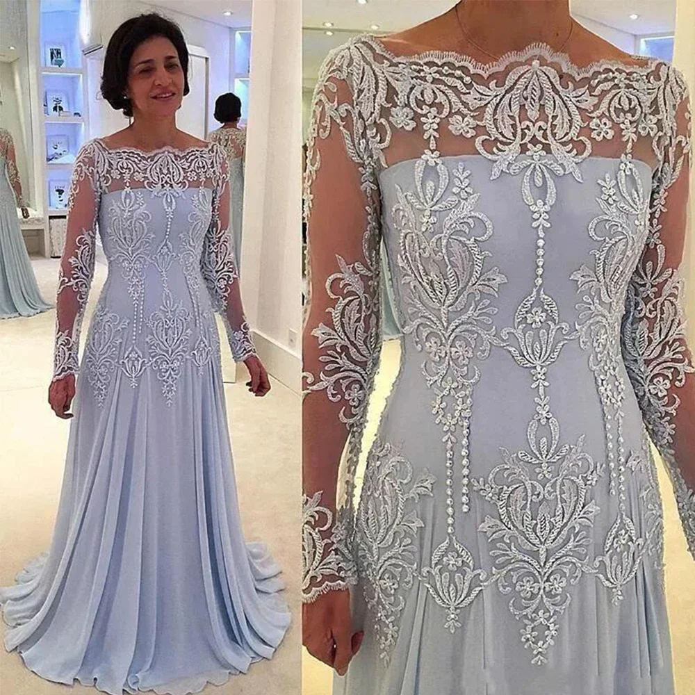 

Elegant Mother of The Bride Dresses 2024 Lace Appliques Long Sleeves Formal Godmother Evening Wedding Party Guests Dresses