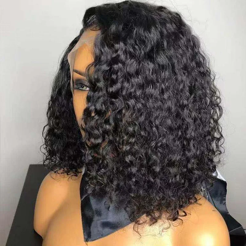 작은 앞머리 레이스 가발 아프리카 그라데이션 골드 사이드 파팅 작은 곱슬 웨이브 짧은 곱슬 합성 섬유 가발