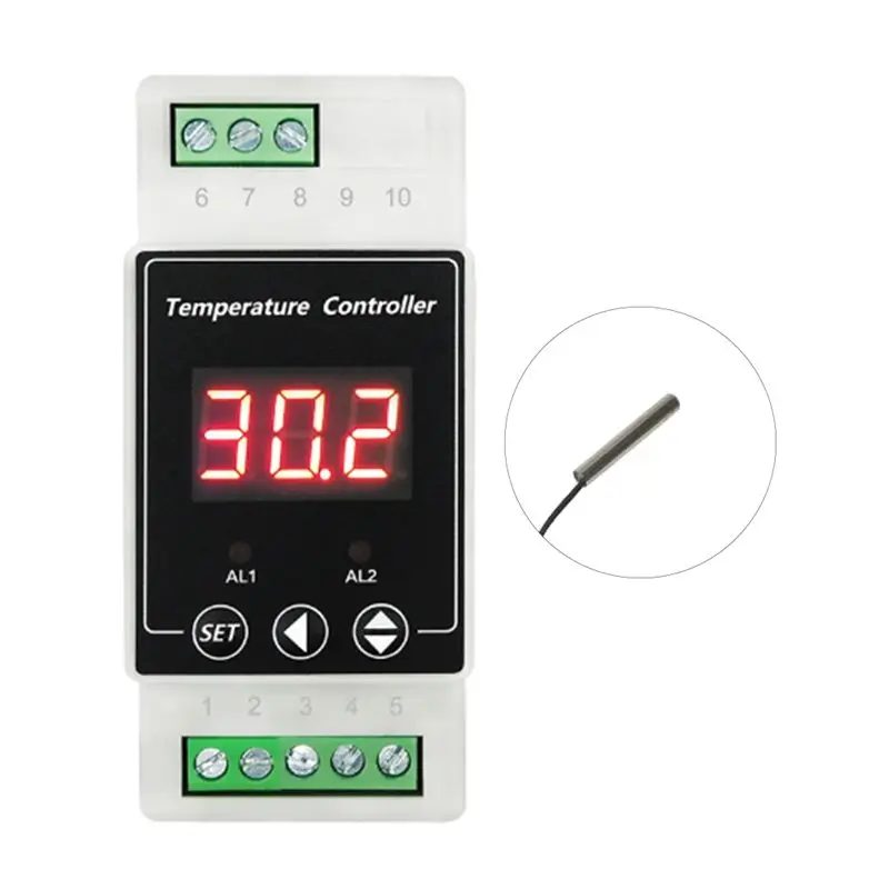 

AEE4-LED Рельсовый термостат AC220V 2-стороннее реле Контроллер на DIN-рейку Контроллер сигнализации отопления и охлаждения температуры