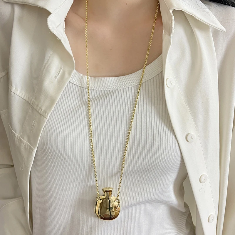 Simple Novelty Metal Small Vase Pendant Necklace Women's Sweet Cool Chili Style Long Stacked Jumper Chain Jewellery Accessories image 3