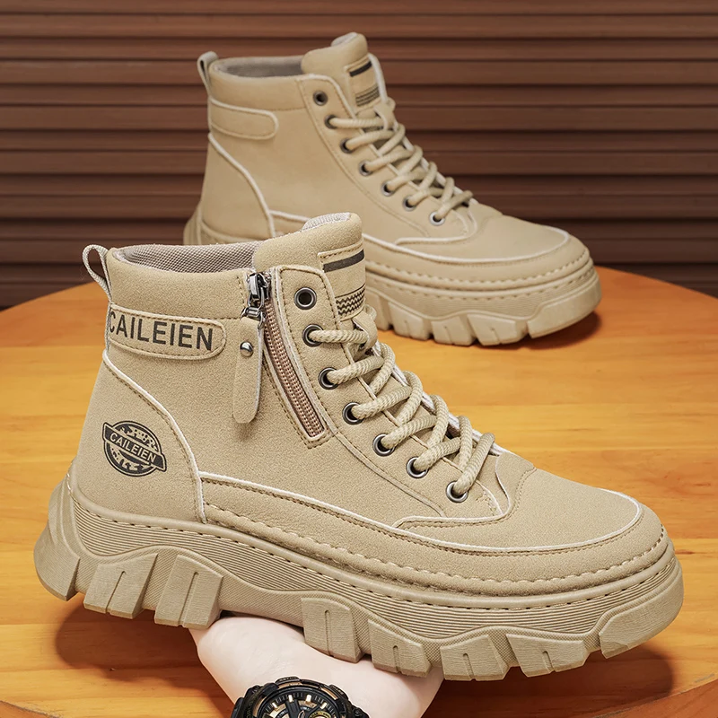2026 Autumn New Men's High Top Casual Ankle Boots Non Slip Wear Resistant British Style Retro Thick Sole Work Shoes