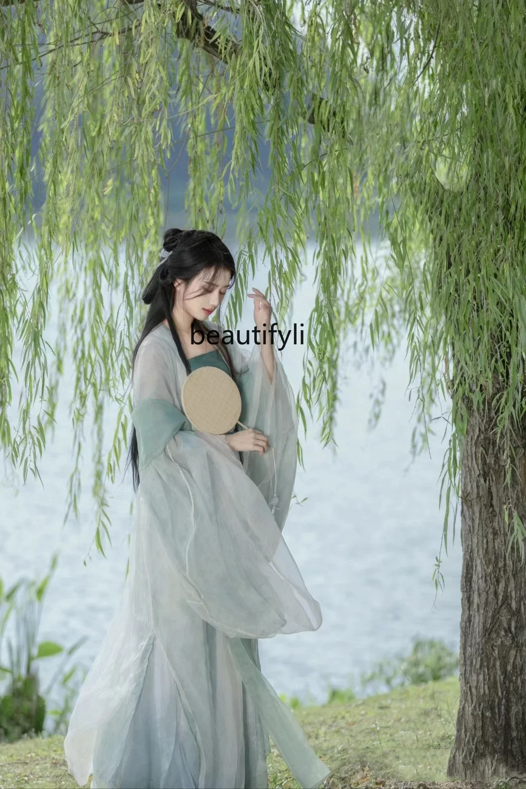 

Beautiful Song Style Women's Han Chinese Clothing Ancient Style Song Wipe Jacket and Dress Summer Green Fairy Cool Series