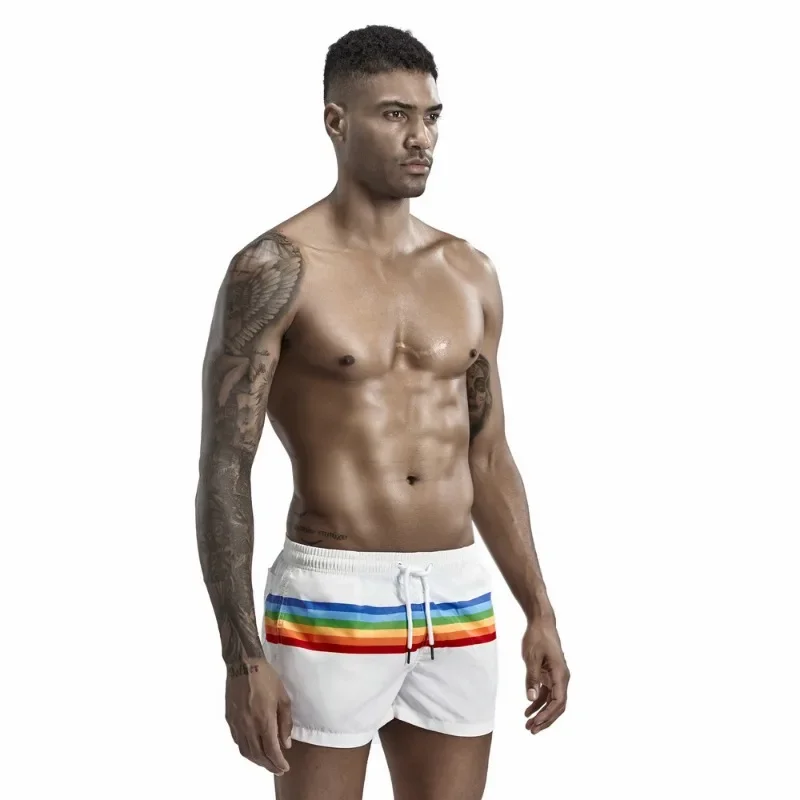 

New Home Shorts, Fashion Rainbow Stripe Men's Casual Three-Point Shorts 00601
