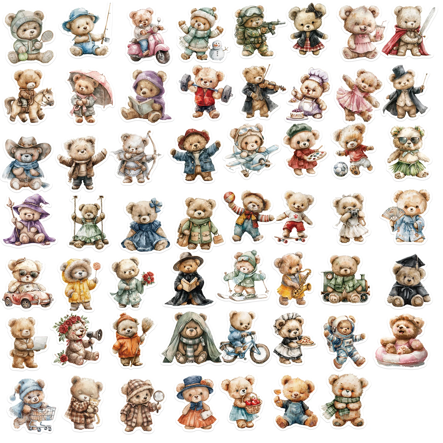 55pcs Cartoon Korean Teddy Bear Graffiti Stickers Decorating Classic Kids Toys Luggage Motorcycles Laptops Waterproof Sticker