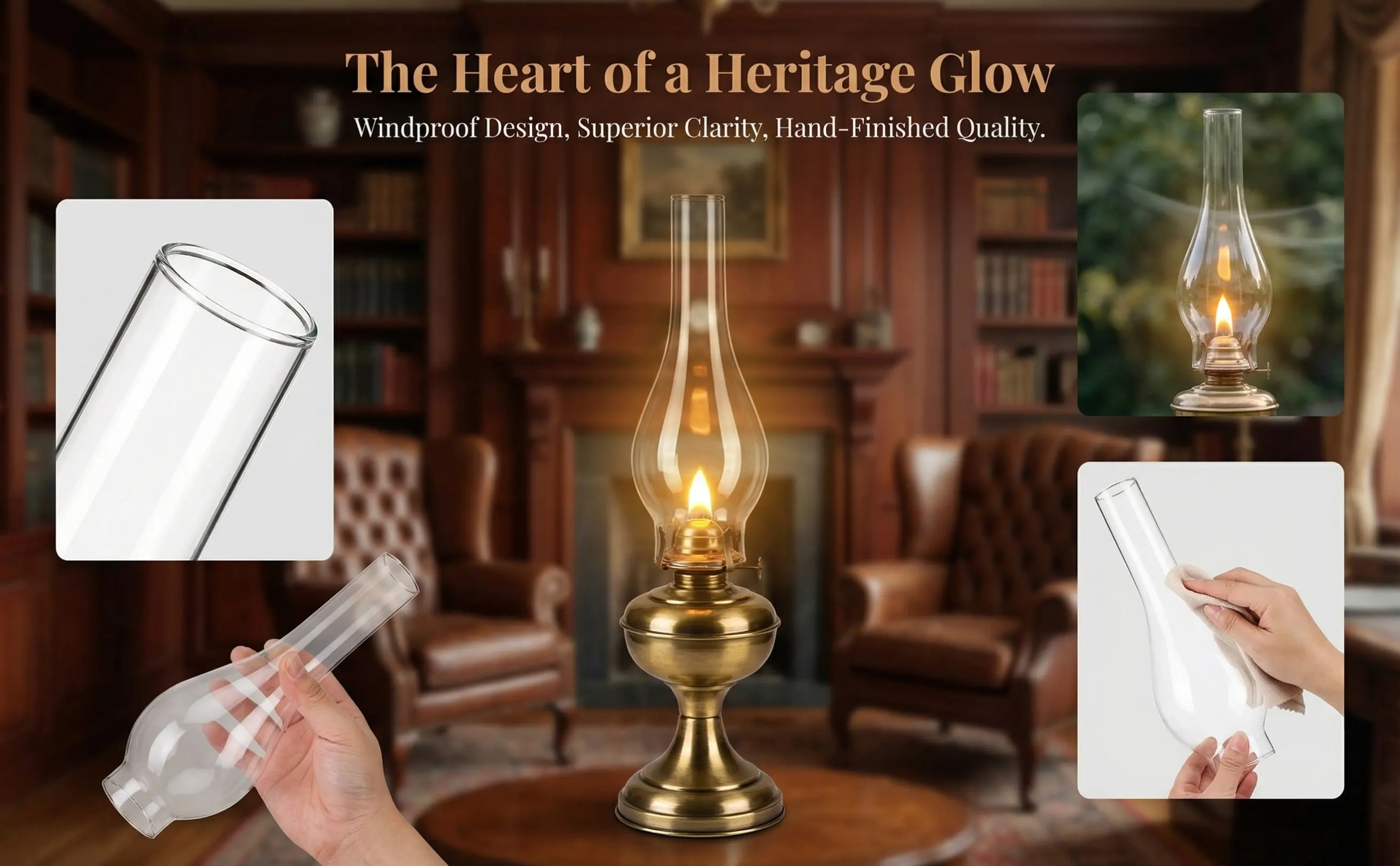 Oil Lamp Glass Lamp Shade Clear Light Chimney High Temperature Resistant Retro Style Windproof Replacement Cover