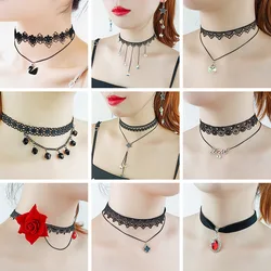 Korean Fashion Velvet Choker Necklace for Women Vintage Sexy Lace Necklace with Pendants Gothic Girl Neck Jewelry Accessories