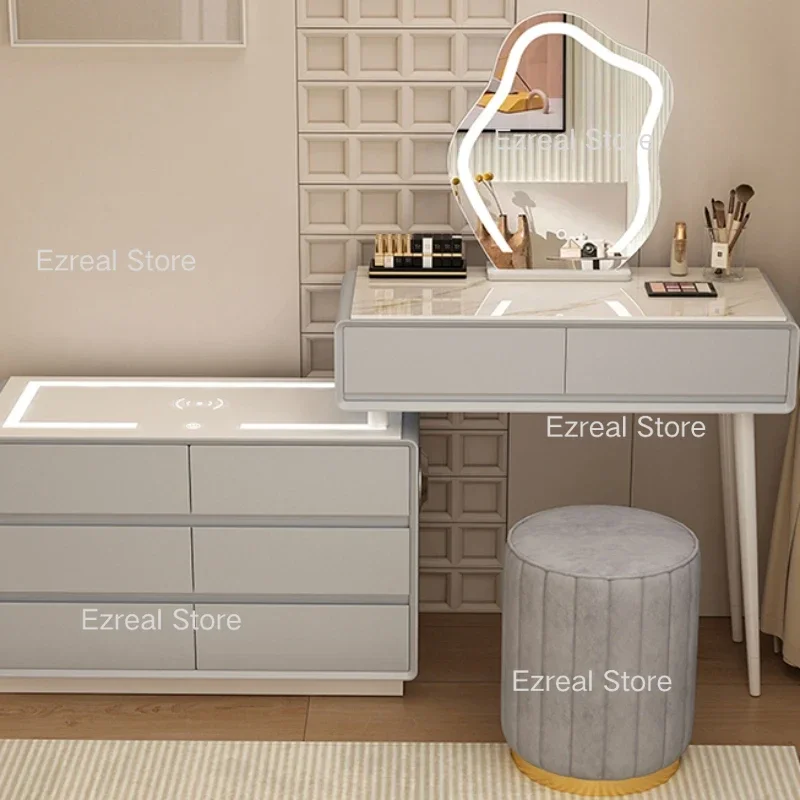 Modern Bedroom Dresing Table Makeup Vanity Wooden Chest Drawers Desk Set Corner Bedside Dresser Chair Penteadeira Furniture