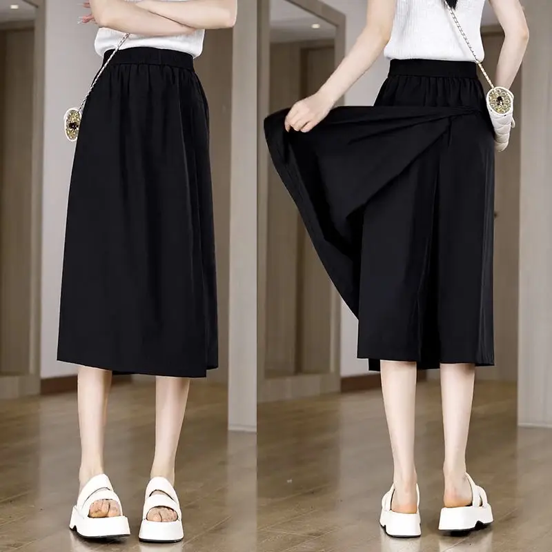 High Waisted Wide Leg Pants Split Skirt Pants for Women Summer Slim Thin casual Calf-length Trousers Office Lady Clothing y2k