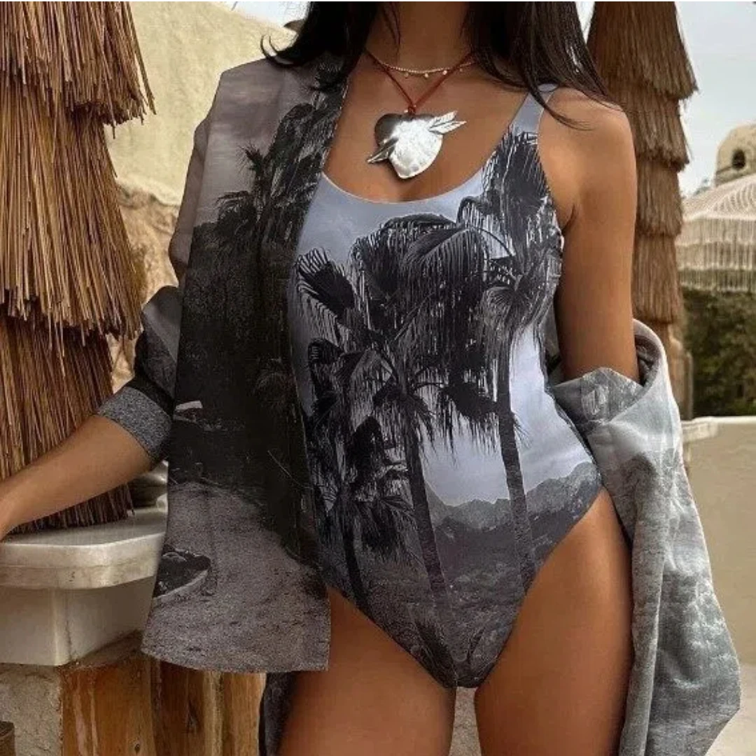 

2026 Women's Bohemian One-Piece Swimsuit Resort Wear for Hot Spring & Beach Vacation Summer Halter One Piece Bodysuit Tops Femme