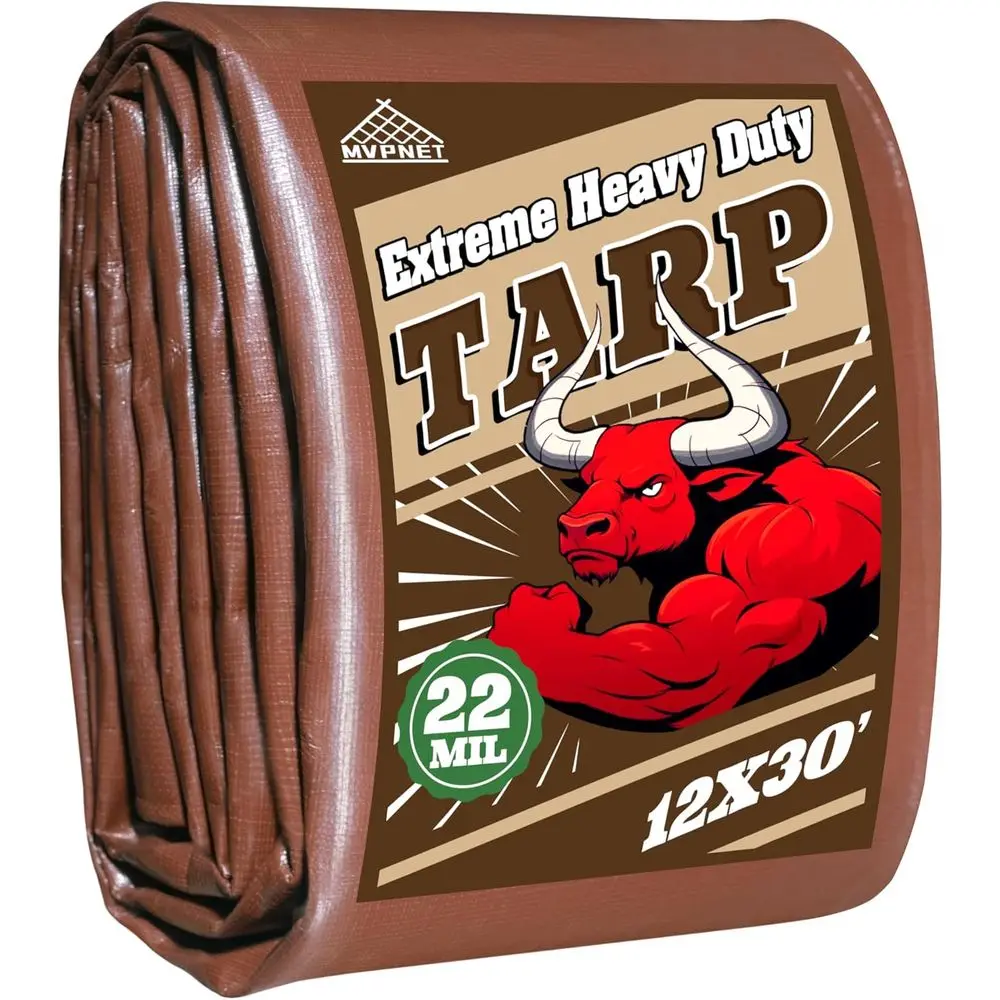 

12x30 FT Tarp 22 mil Extreme Heavy Duty Waterproof tarps, Brown&Beige Multipurpose Outdoor Tarpaulin Tear-Proof&UV-Resistant, fo