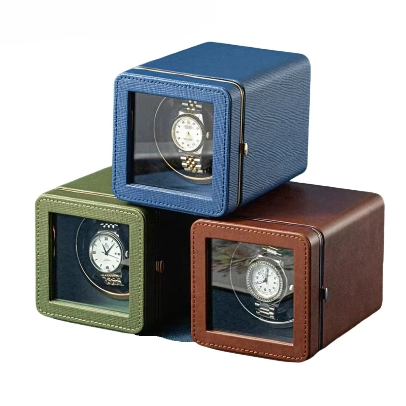 

Exquisite Mini Watch Winder Color Leather 1 Slot Five Adjustable Modes with Lights Mechanical Watch Organizer Customizable Logo