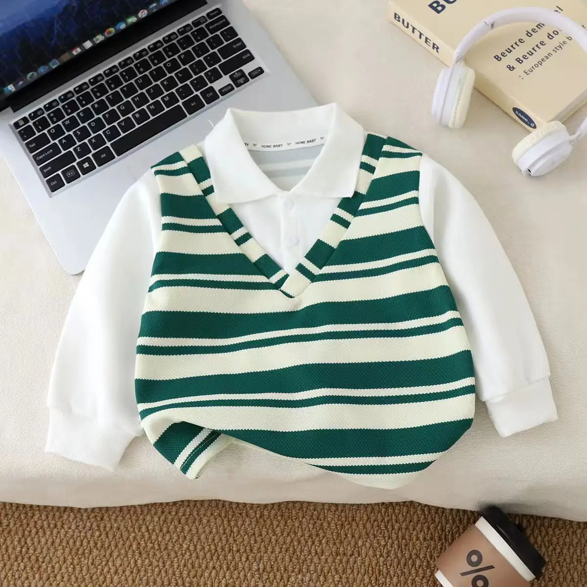 Kids Boys Striped Polo Shirts 2025 New Arrival Children Spring Autumn Cotton Clothing False Two-piece Sweatshirts British Style