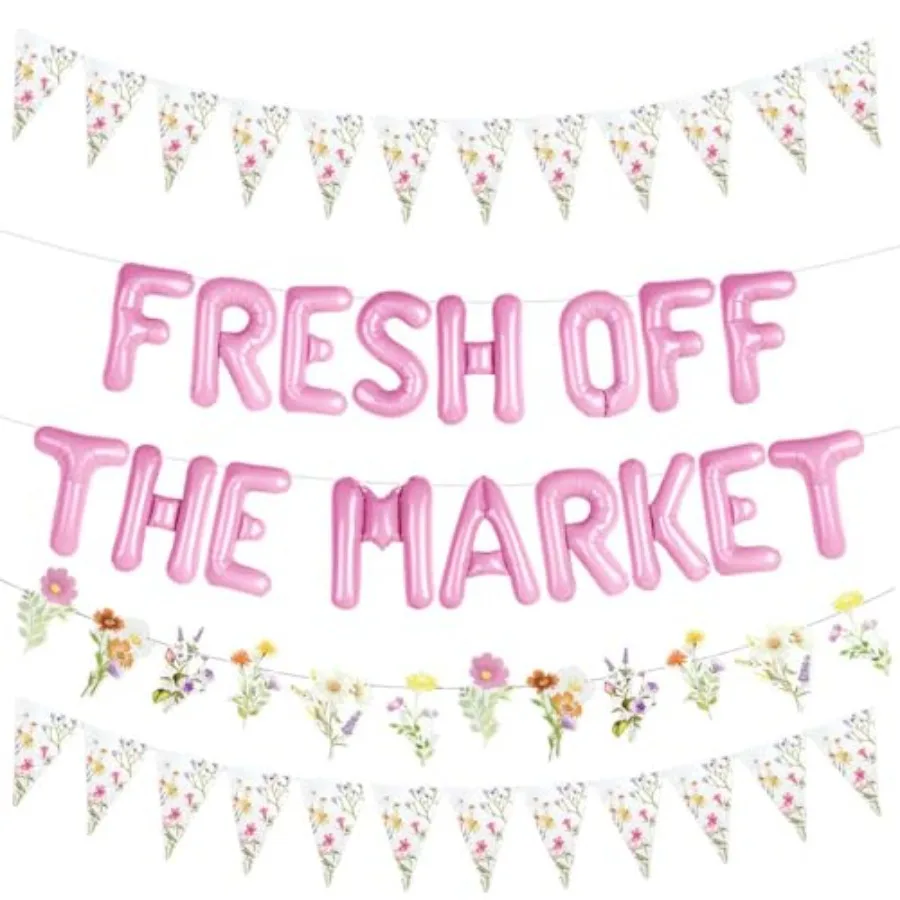

Fresh off the Market Bridal Shower Decorations with Balloon Wildflower Banner, She's off the Market Floral Bachelorette Wedding