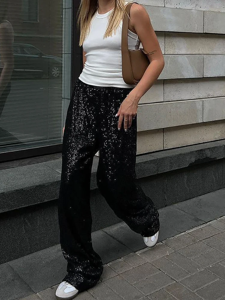 Office Lady Chic Slim All Season Pants Elegant Women Straight Sequined Patchwork Pants Outdoor Casual Long Pants 2026 Trousers
