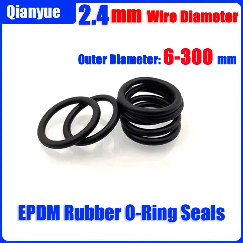 

EPDM O-Rings 2.4mm Cord OD 6-300mm - Water/Acid/Ozone Resistant Rubber Seals, In Stock for Industrial/Plumbing