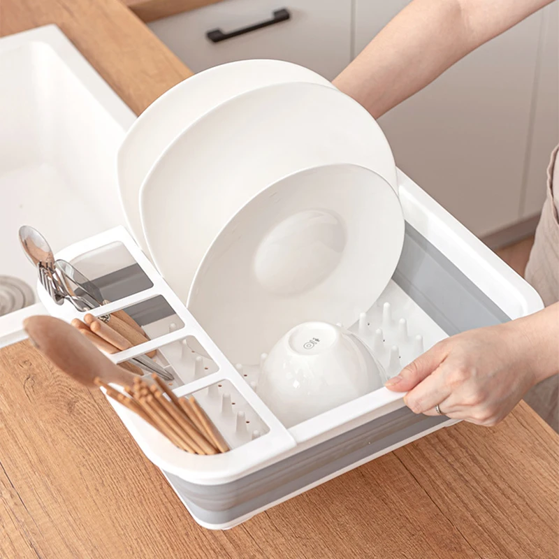 Foldable Dish Drying Rack Folding Household Storage Holder Portable Bowl Tableware Lid Drain Rack Kitchen Accessories Organizer