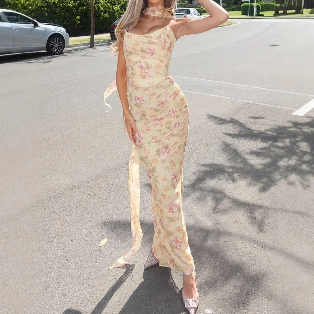 الملابس النسائية فستان مثير هيكل السمكة صديرية دائرية ضيق الورك المعانقة تنورة طويلة الدعاوى قطعتين مجموعة الراقية وشاح مثير #1