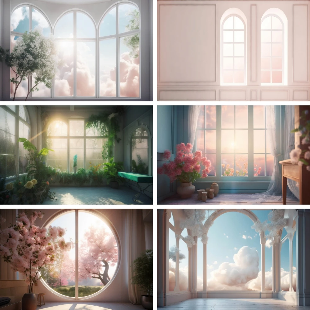 

Surreal Mystery View Photography Backgrounds Room with Windows Flower Wedding Decoration Backdrop Adult Portrait Photos Studio