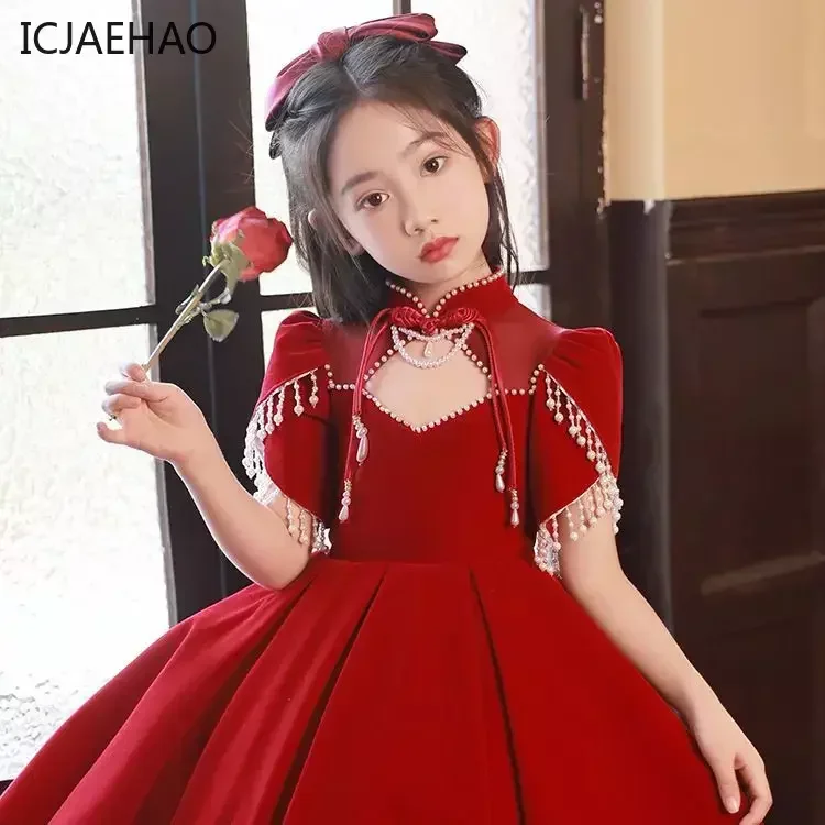 ICJAEHAO Red FlowerGown Birthday Party Summer dresses for girl Dress for Prom Weddings Ceremony dress Children Evenings Pageant