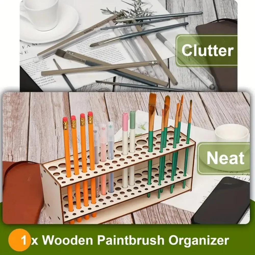 ArtisanVault™ Wooden Brush Organizer Se754da480e10408d81d4b84915babc2di