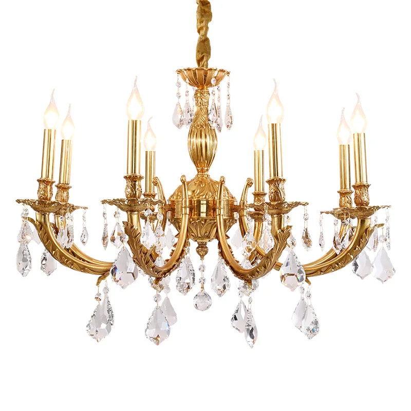 

DINGFAN French European Style Crystal Candle All Copper Chandelier Villa Study Restaurant Hotel Living Bedroom Pendent Light