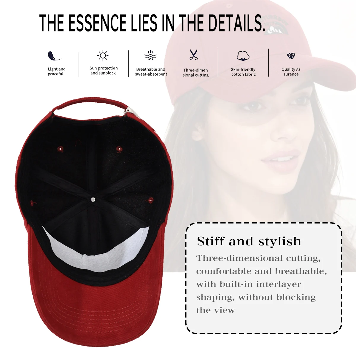 Wide-Brimmed Hard-Top Baseball Cap for Women, Versatile Hat with Large Brim, Deepened Design, Suitable for Men with Large Faces, Makes the Face Appear Smaller