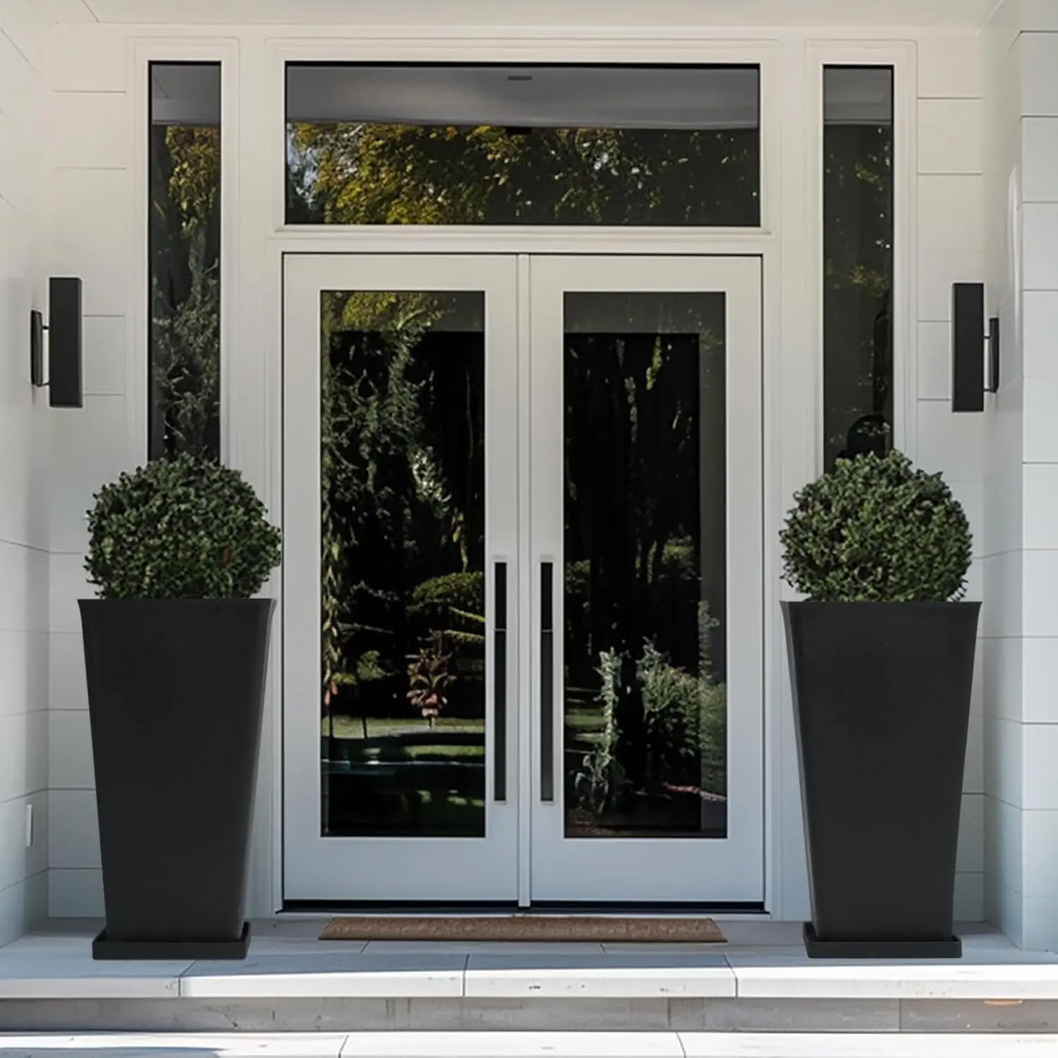 30 inch Tall Black Planters Set of 2,Indoor/Outdoor Rectanglar Large Planters,V Shaped Taper Planters for Front Door.