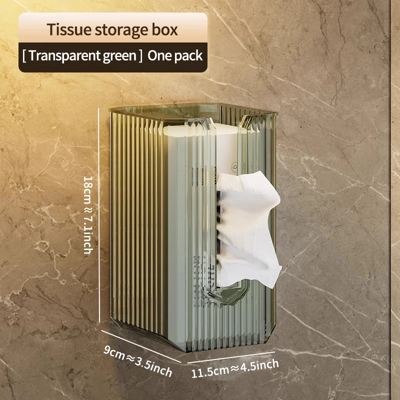 Punch Free Multipurpose Tissue Storage Box Transparent Kitchen Bathroom Wall Mounted Plastic Toilet Paper Masks Storage