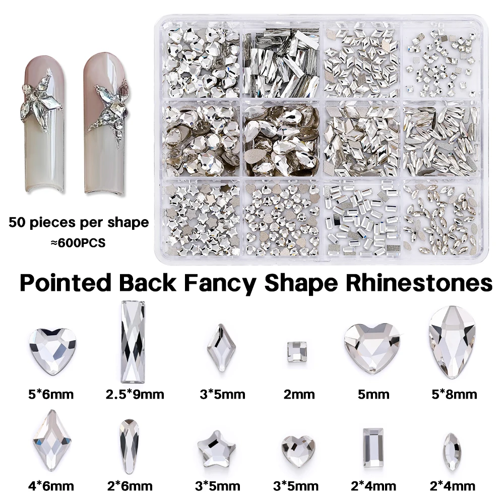 12 Gitter Mini-Diamanten mit Flachboden für Nagelkunst, Weiße Nagelrhinesteine für 3D-Nageldekorationen, Glitzer-Maniküre-Zubehör – Detail 2