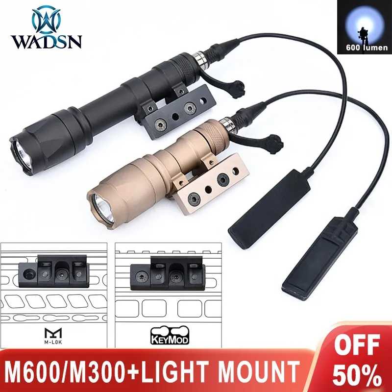 WADSN M600C M300A Tactica Flashlight White Light Metal Offset Mount Base Fit M-LOK Keymod Rail Hunting Weapon Scout Accessories