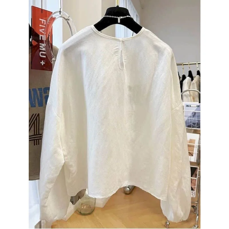 T-shirt da donna sportive O-collo oversize lettera stampata top vintage casual stile americano grembiule manica lunga autunno abbigliamento donna