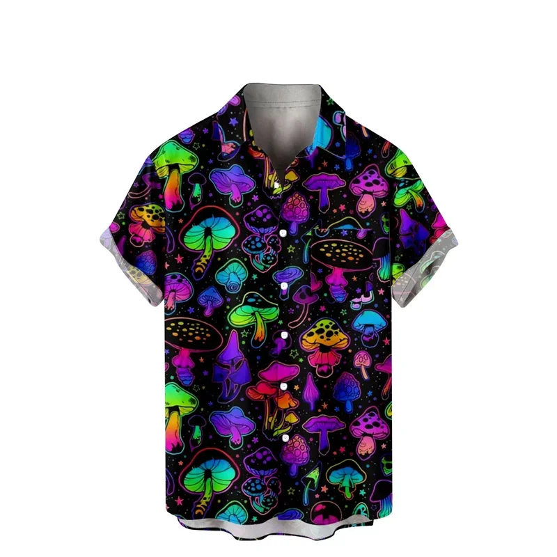 New Hawaiian Shirts For Men Women Fashion Summer Mushroom Printed Short Sleeves Tops Kid Street Y2k Shirt Harajuku Beach Shirts