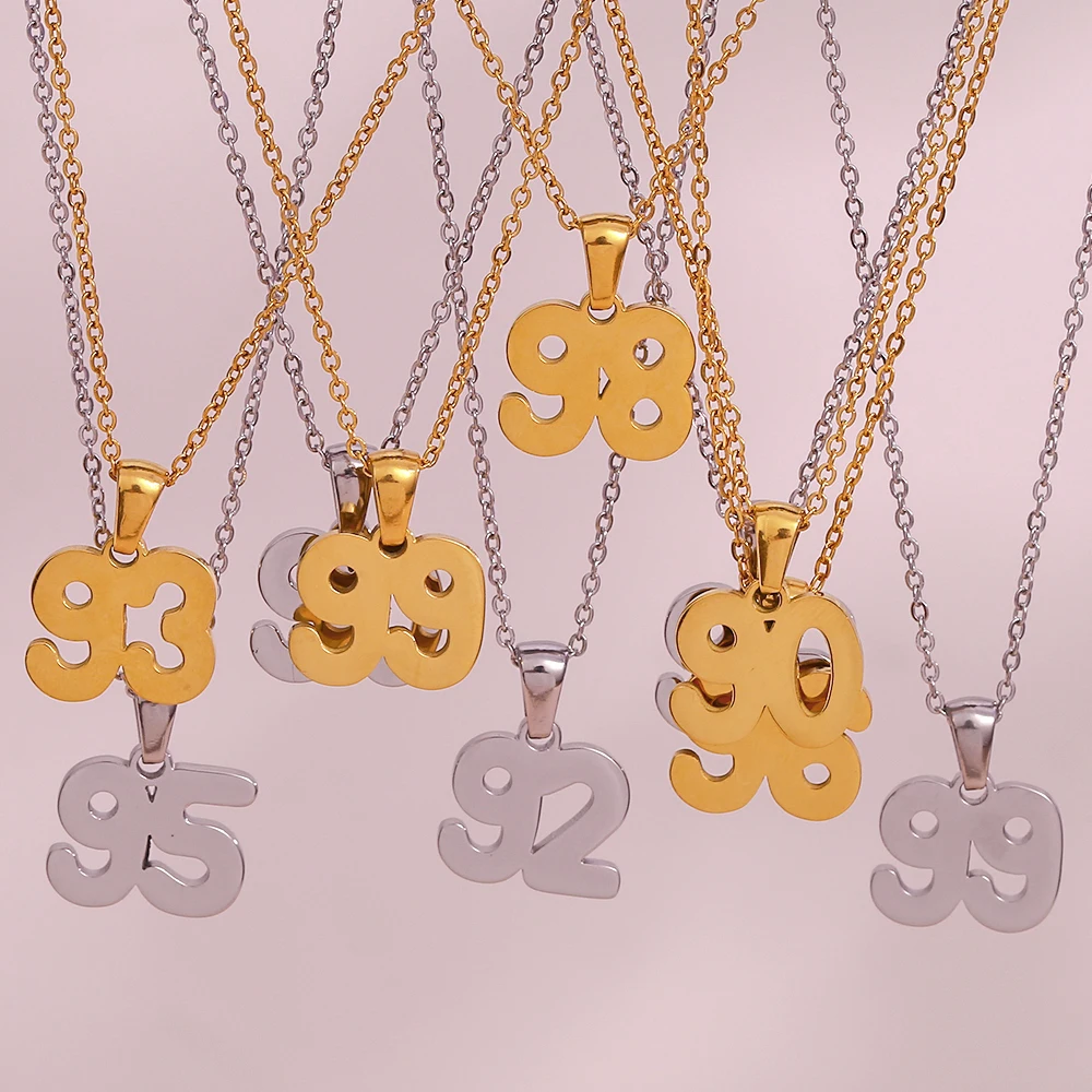 E.B.belle Personalized Special Birth Year Pendant Necklaces Waterproof Lucky Number Stainless Steel Jewelry 18k Gold Plated